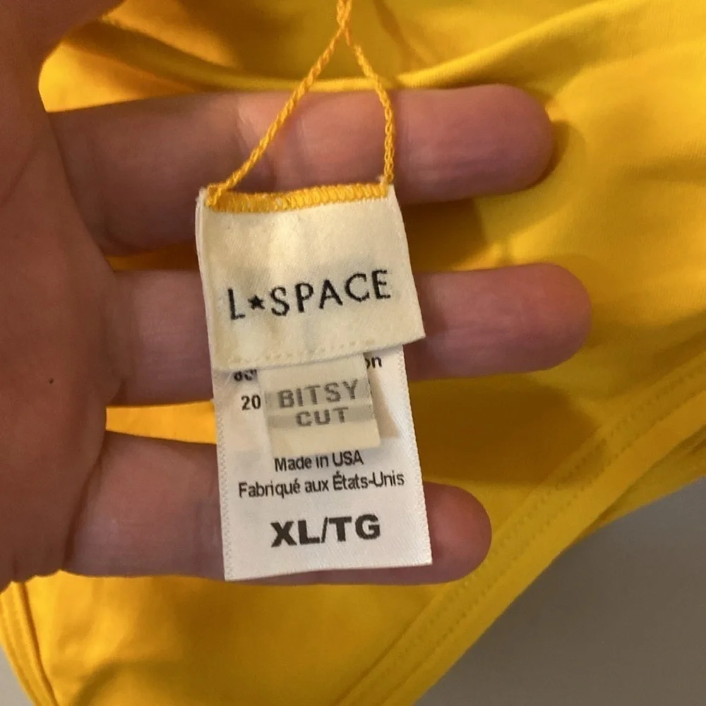 L*Space Millie Bikini top with matching bitsy cut bottoms in marigold yellow XL